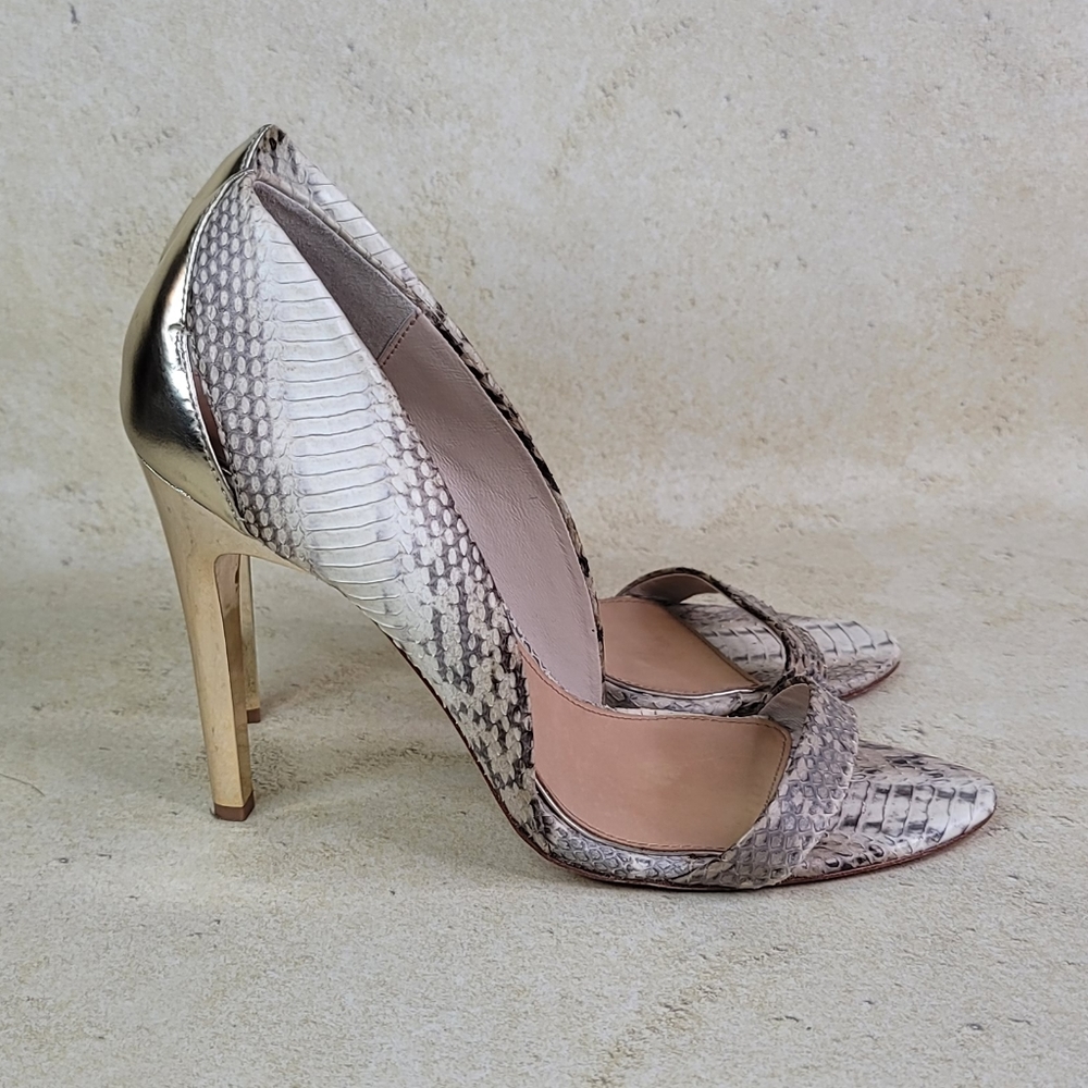 Badgley Mischka Snakeskin Animal Leather Open Toed Stilettos Size 9